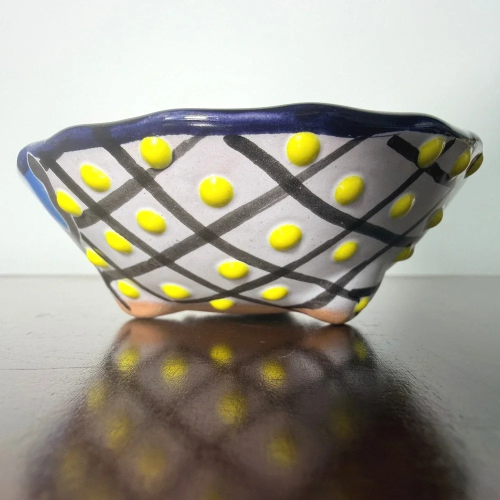Vintage Hand Painted‎ Ceramic Trinket Dish Floral Boho Decor Small Pottery Dish